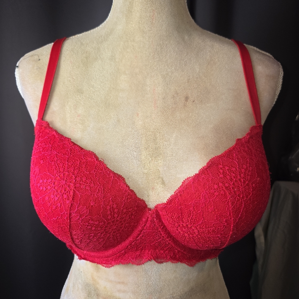 PINK Victoria’s‎ Secret 36DD Red Lace Date Push-Up Bra Underwire Sexy Lingerie